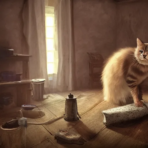 Prompt: cat drinks milk, in game pathologic 2, digital art, unreal engine, cinematic composition, sharp, details, hyper - detailed, hd