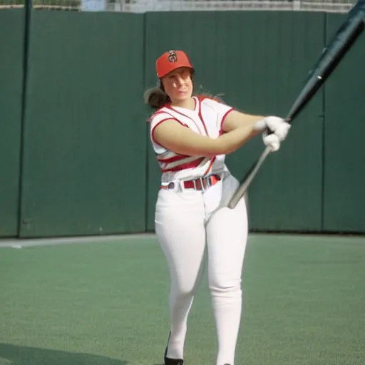 Prompt: Lauren Ash playing baseball