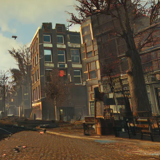 Prompt: Amsterdam in Fallout 4