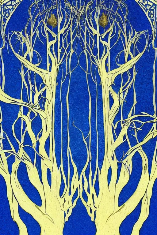 Prompt: art nouveau midnight trees