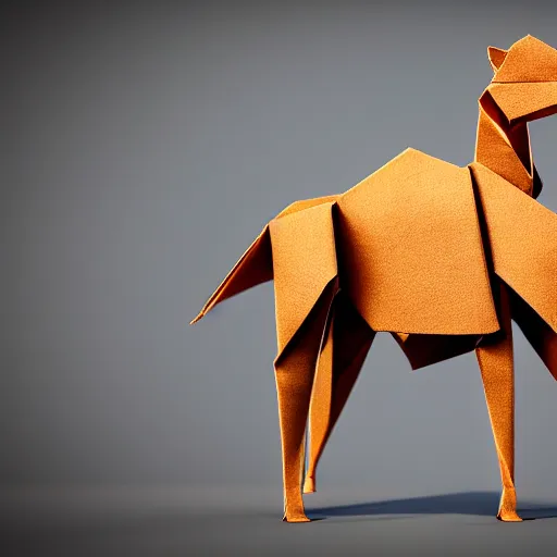 Prompt: origami of a camel, computer render, unreal engine, minimalistic