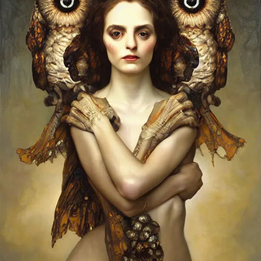 Prompt: highly detailed oil painting | very intricate | cinematic lighting | award - winning | wall mosaic of owls of nightmare relief | by roberto ferri, by tom bagshaw, by j. c. leyendecker and klimt, american romanticism, by austin osman spare, artstation, cgsociety, official art, octane