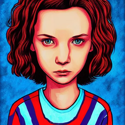 Prompt: portrait of eleven from stranger things by jeremiah ketner