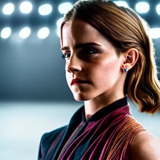 Prompt: Emma Watson in suit made of fire, 8k UHD, studio photography, high quality, high detail, stunning lighting