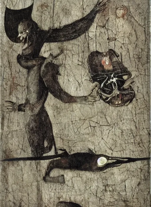 Prompt: death dressed in black and with a scythe painted by hieronymus bosch,