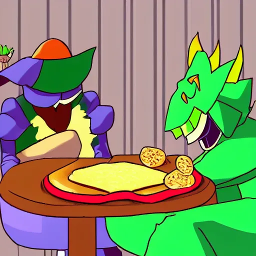 Image similar to ralsei from deltarune eating pizza with asriel from deltarune