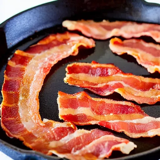 Image similar to bite sized bacon strips sizzling on a pan