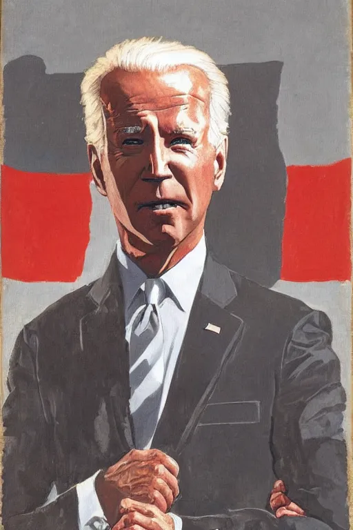 Image similar to Socialist realist painting of revolutionary leader Joe Biden by Isaak Brodsky, Highly detailed, full body portrait, masterpiece