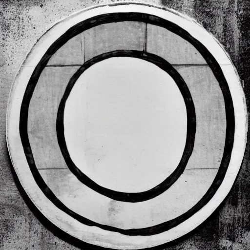 Image similar to a perfect circle, the outer edge of the circle is the silhouette of a city skyline, black and white, minimalist, in the style of a line drawing