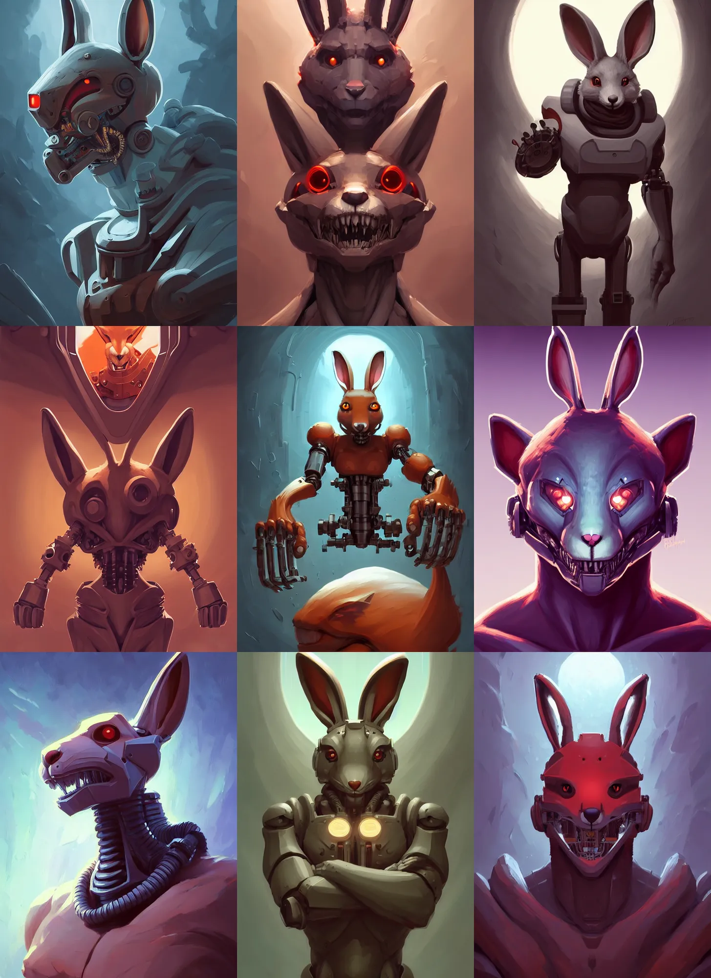 Prompt: anthropomorphic rabbit fox bodybuilder cyborg robot monster portrait, horror, game design fanart by concept artist gervasio canda, behance hd by jesper ejsing, by rhads, h. r. giger, makoto shinkai and lois van baarle, ilya kuvshinov