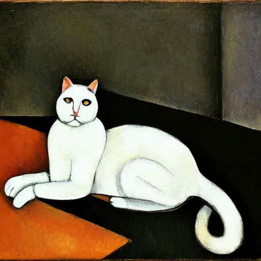 Prompt: white cat by modigliani