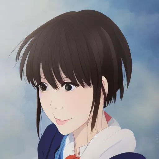 Image similar to a high detail portrait of high school girl in the style of kyoto animation, makoto sinkai, Illustrator, in simple background