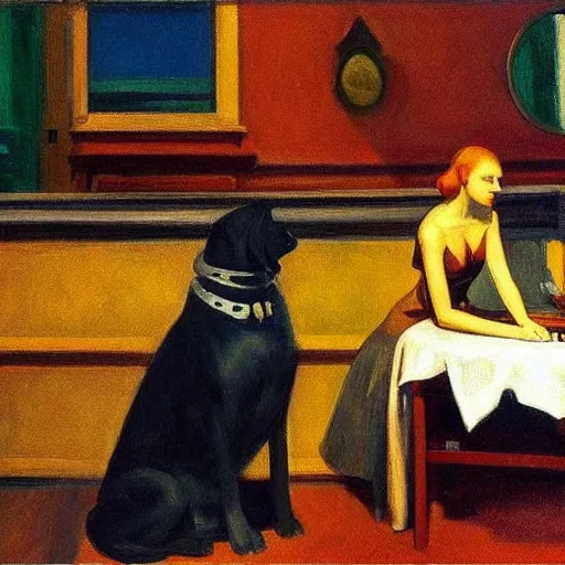 Prompt: The dog and the jewelry by Edward hopper