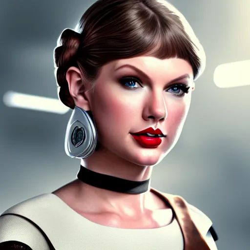 Image similar to Portrait of Taylor Swift as Princess Leia in Star Wars, professional digital painting, smooth, sharp focus, Unreal Engine 5, 8K