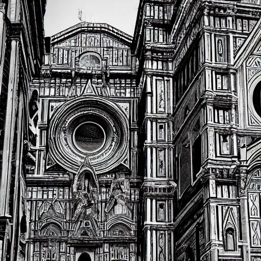 Image similar to sci - fi piazza del duomo, florence, wires, by tsutomu nihei