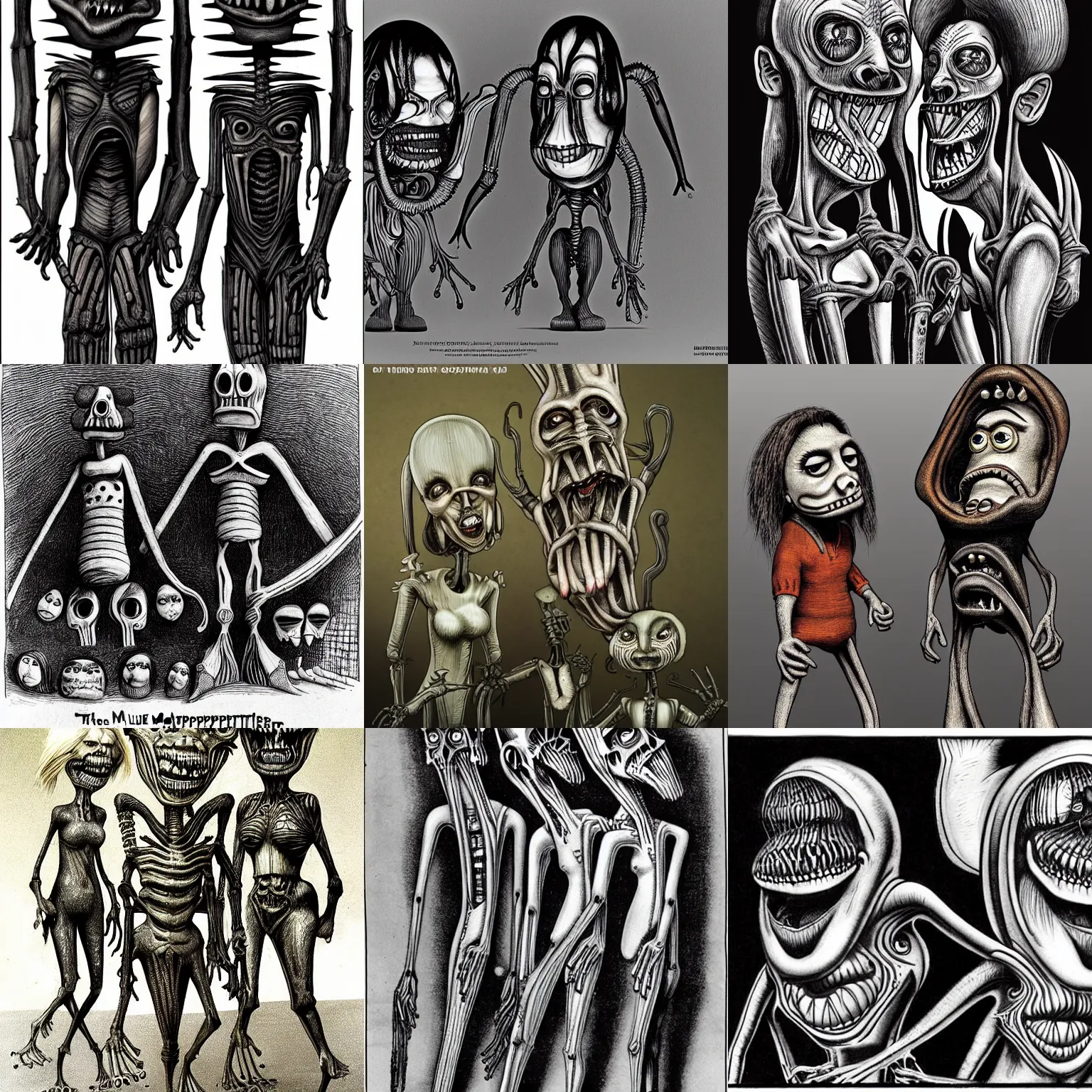 Prompt: the mupperts characters designed by h. r. giger