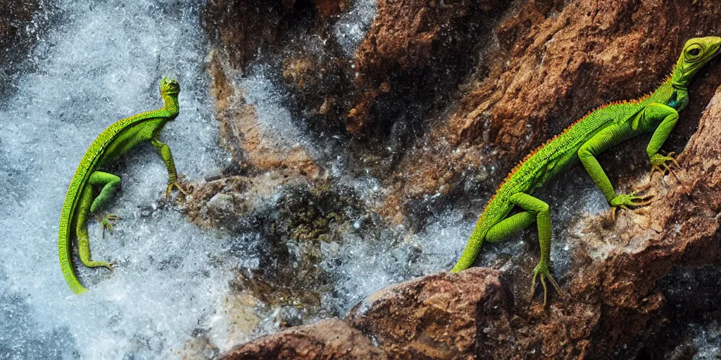 Image similar to 🦎💦🌊, award-winning photograph, cinematic, national geographic, 8K UHD