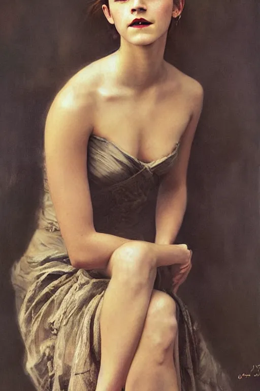 Image similar to emma watson frowning detailed portrait painting by gaston bussiere craig mullins j. c. leyendecker photograph by richard avedon peter lindbergh annie leibovitz