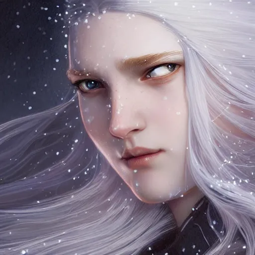 Prompt: girl with super long hair, hair becoming white snow, intricate, highly detailed, digital painting, artstation, concept art, smooth, sharp focus, illustration, unreal engine 5, 8 k, art by artgerm and greg rutkowski and alphonse mucha