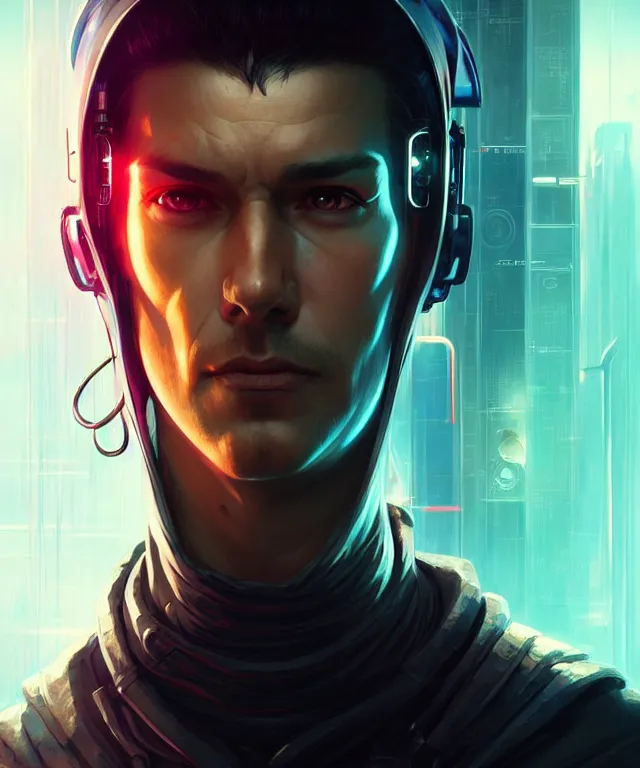 Image similar to cyberpunk hacker man portrait, sci - fi face, elegant, highly detailed, digital painting, artstation, concept art, smooth, sharp focus, illustration, art by artgerm and greg rutkowski and alphonse mucha