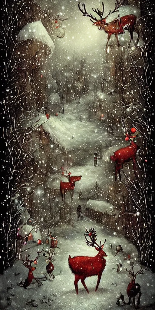 Image similar to a reindeer christmas scene by alexander jansson