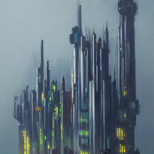 Image similar to oil in canvas, cyberpunk castle