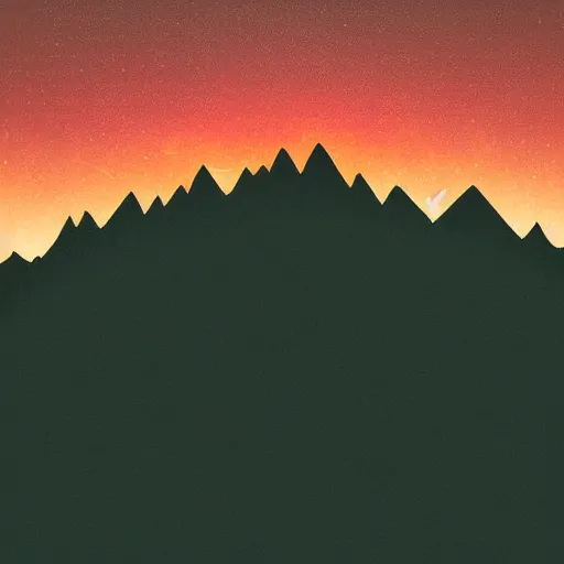 Image similar to silhouette of mountains made of light!!! bright cloudy sky, overexposed retro science fiction vintage art