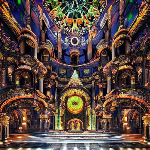 Image similar to the munificent laboratory + 8k, optane render, incredible post-processing lighting, godrays, center frame, intricate details, ultra-detailed, hyperrealistic, ornate, luxurious, colossal, filigree, multi-leveled, surrounded by gardens, pristine, epoxy style, a large single tower in center that is the focus, multicolored, exotic, zaha hadid architecture, incredible lighting, ray traced reflections, lots of windows, trending on artstation. epic composition, wide angle, intense, cinematic, awe-inspiring, by Miyazaki, Nausicaa Ghibli, Breath of The Wild