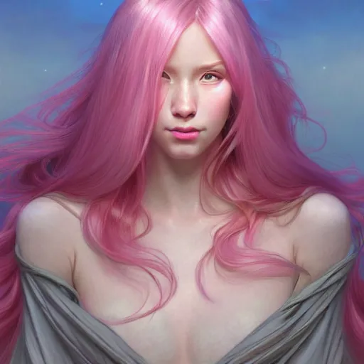 Image similar to perfectly - centered - portrait - photograph of a pink haired goddess, the perfect human female specimen, intricate, elegant, super highly detailed, professional digital painting, artstation, concept art, smooth, sharp focus, no blur, no dof, extreme illustration, unreal engine 5, 8 k, art by artgerm and greg rutkowski and alphonse mucha loish and wlop