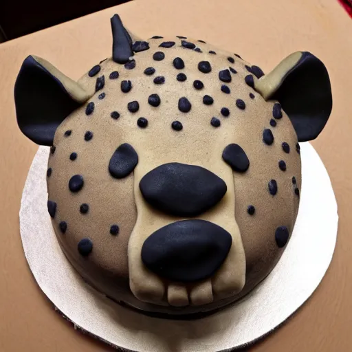 Prompt: birthday cake with a hyena sitting on top