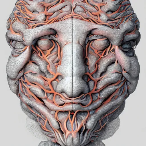 Image similar to a drawing of a face made out of corals, a digital painting by earnst haeckel, featured on zbrush central, generative art, biomorphic, intricate, zbrush