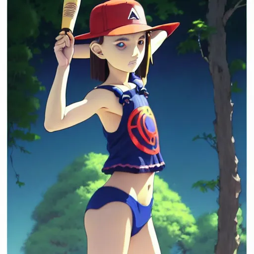 Image similar to beautiful boyish natalie portman gravure model in majora's mask, wearing wooden mask and baseball cap and leotard, street wear with subtle mayan patterns, aztec bathing suit, gapmoe yandere grimdark, trending on pixiv fanbox, painted by greg rutkowski makoto shinkai takashi takeuchi studio ghibli, akihiko yoshida