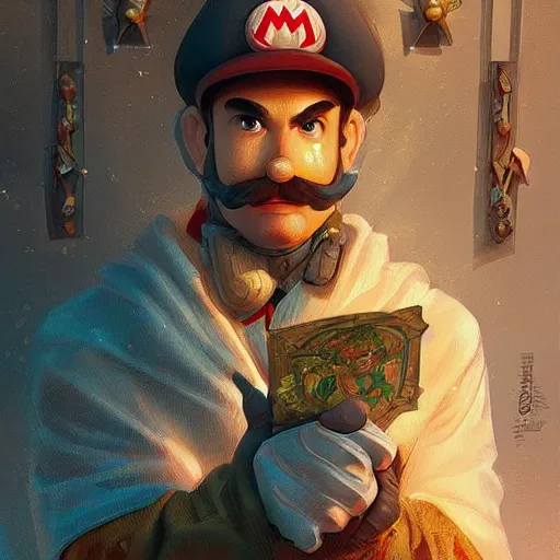 Image similar to man super mario, highly detailed, digital painting, artstation, illustration, art by artgerm and greg rutkowski and alphonse mucha