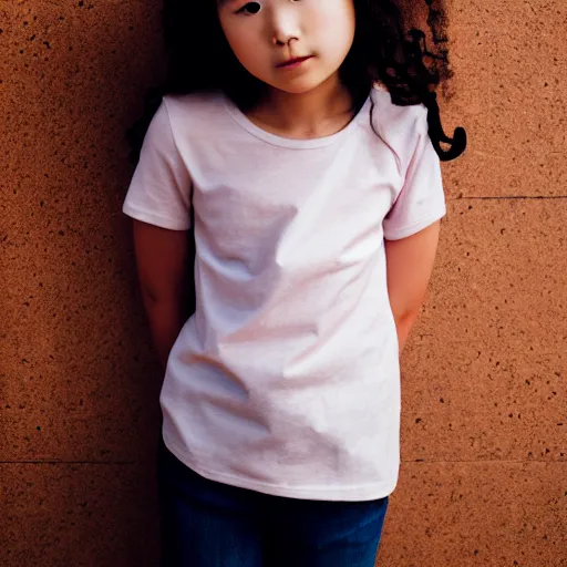 Image similar to portrait of a young girl wearing a shirt by mr doodle, beautiful composition, modern color palette, 50mm f1.8, ambient light,