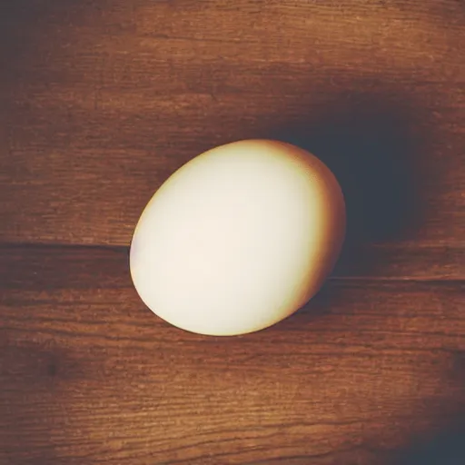 Image similar to a polaroid photograph of an egg, sitting on top a table with a burning candle. minimalistic, natural light, wood grain table top. swirling wood grain.