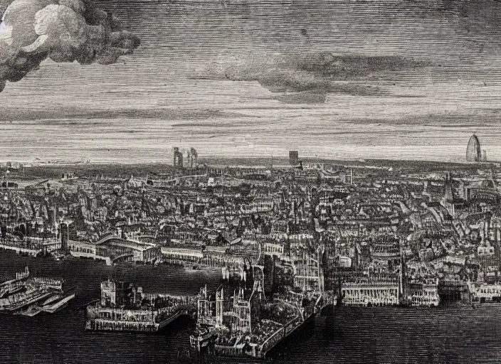 Prompt: detail from Hollar’s Panoramic view of London, 1647