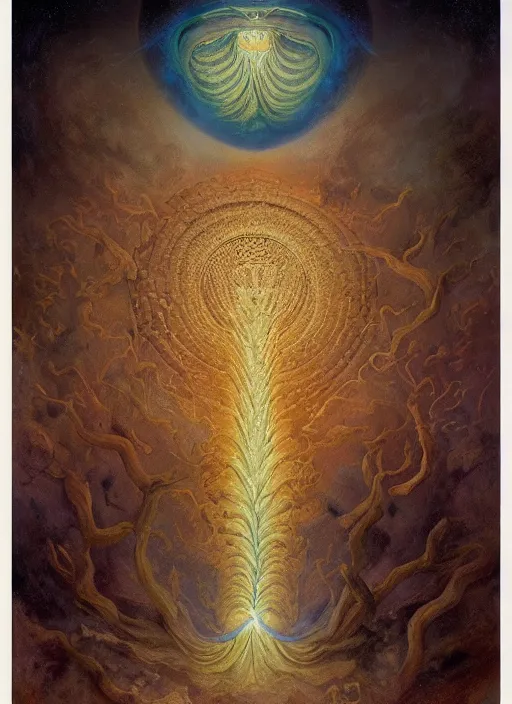 Prompt: antediluvian occult cosmology, panspermia, by robert hooke and ernst haeckel and agostino arrivabene and joaquin sorolla, rule of thirds, vivid colours, atmospheric, digital painting, artstation, concept art, smooth, soft focus, negative space, illustration, digital painting