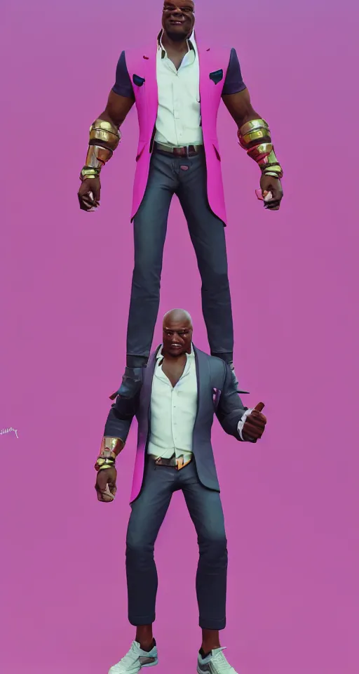 Image similar to doomfist, pink blazer, overwatch game, digital art, high detailed, artstation, 3 d render