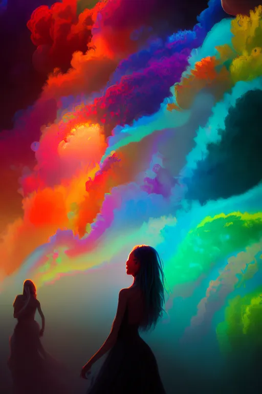 Image similar to colorful smoke forming silhouettes of faces, extremely colorful psychedelic experience, dmt, psilocybin, lsd, intricate, elegant, highly detailed, digital painting, artstation, smooth, sharp focus, illustration, art by krenz cushart, hana yata, octane render, unreal engine, 8 k