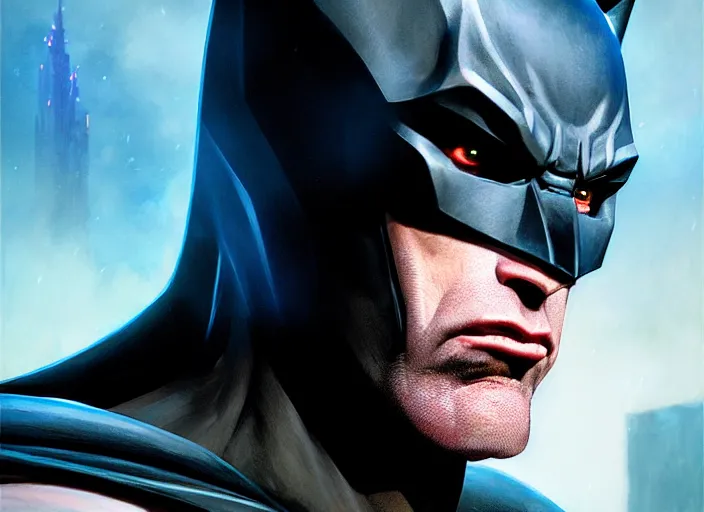 Image similar to highly detailed portrait of kevin conroy as batman, in batman comics, stephen bliss, unreal engine, fantasy art by greg rutkowski, loish, rhads, ferdinand knab, makoto shinkai and lois van baarle, ilya kuvshinov, rossdraws, tom bagshaw, global illumination, radiant light, detailed and intricate environment