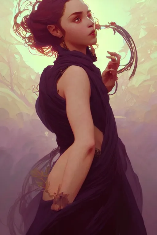 Image similar to a beautiful sorcerer woman, fantasy, portrait, sharp focus, intricate, elegant, digital painting, artstation, matte, highly detailed, concept art, illustration, ambient lighting, art by ilya kuvshinov, artgerm, Alphonse mucha, and Greg Rutkowski