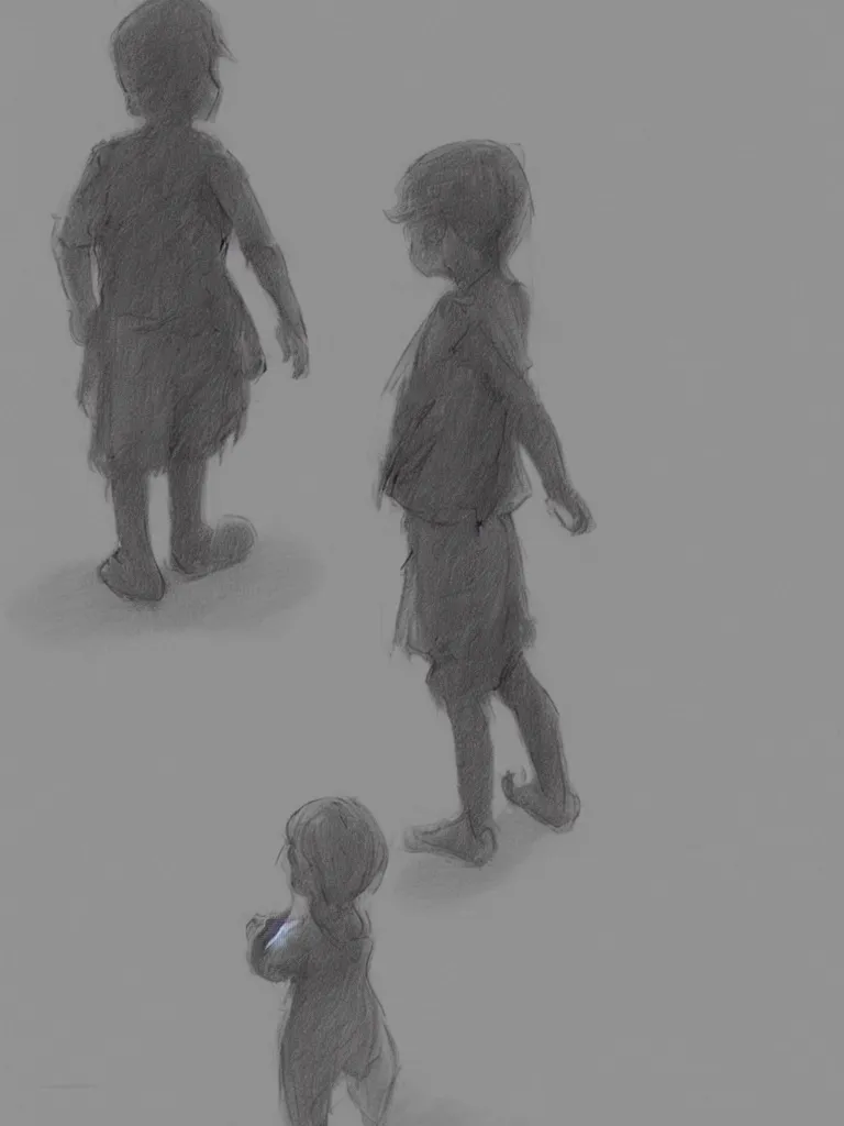 Prompt: sketch of a child standing, by disney concept artists, blunt borders, rule of thirds, beautiful light