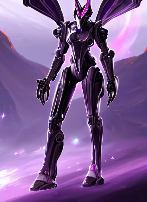 Prompt: cinematic front shot, galactic sized proportional stunning beautiful hot female warframe, detailed sleek robot mecha female dragon head, metal ears, sleek purple eyes, sleek silver armor, smooth fuschia skin, in space, holding a planet, epic proportions, epic size, epic scale, furry art, dragon art, giantess art, warframe fanart, furaffinity, deviantart