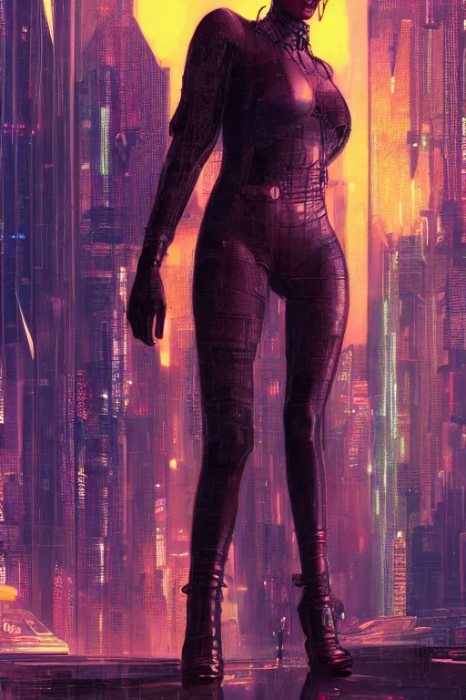 Image similar to a beautiful young Black woman, cyberpunk, Blade Runner city background, highly detailed, 8K, artstation, illustration, art by Gustav Klimt