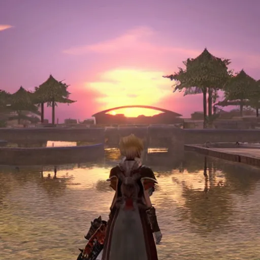 Prompt: final fantasy 1 4, sunset in costa del dol