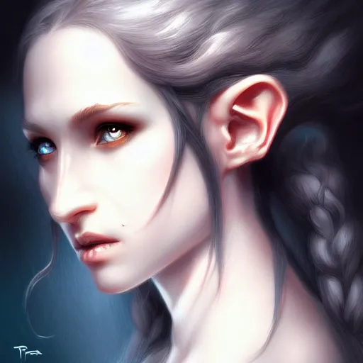 Prompt: Portrait of evil elvish girl, beautiful face, dark fantasy, intricate, elegant, highly detailed, digital painting, artstation, concept art, smooth, sharp focus, illustration, art by tran ross