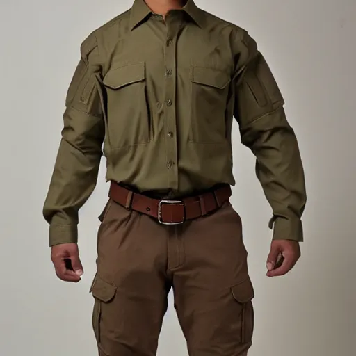 Prompt: tactical cargo buckskin shirt