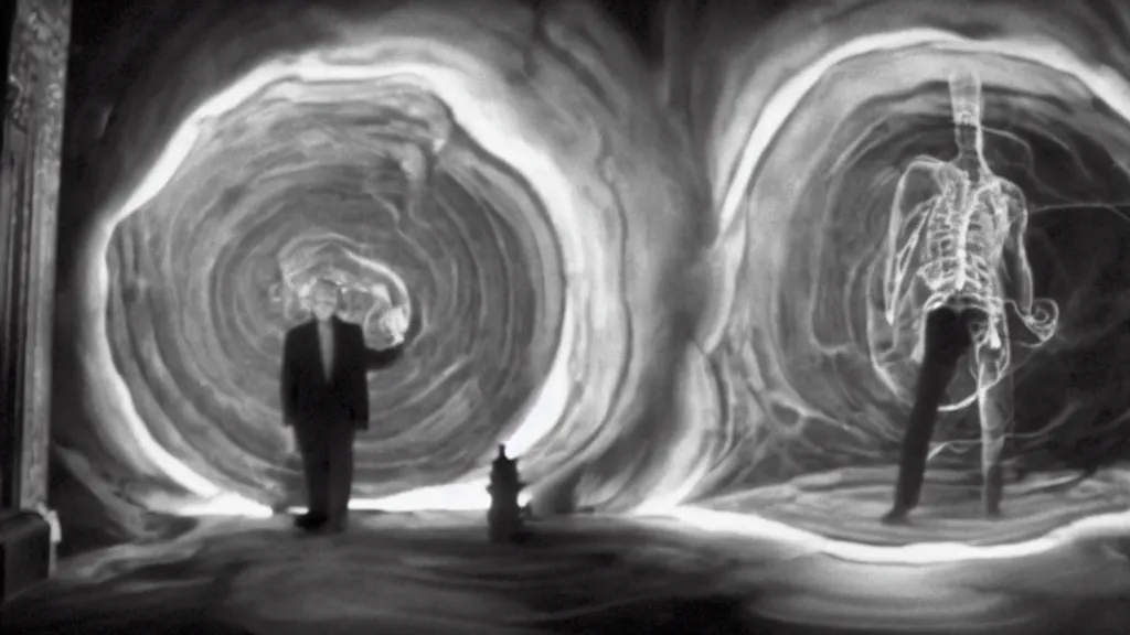 Image similar to an mri slice of james cavell in the living room, film still from the movie directed by denis villeneuve with art direction by salvador dali, wide lens