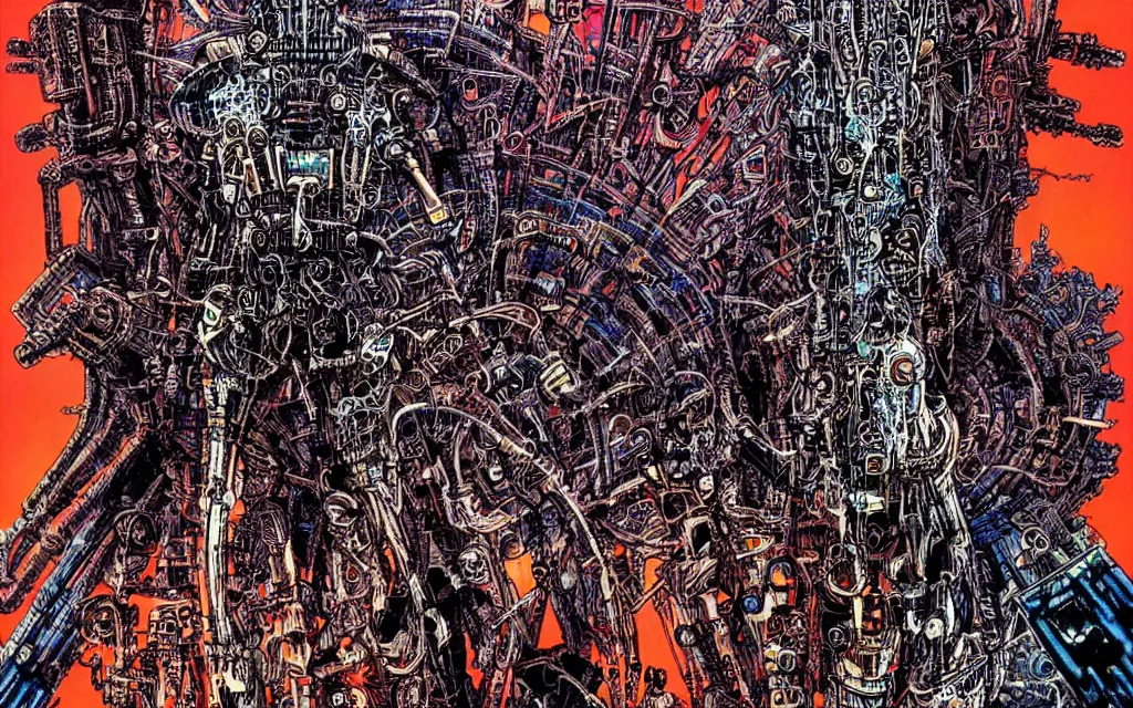 Image similar to techno - savage machine cult, perfect future, awarding winning digital art by philippe druillet