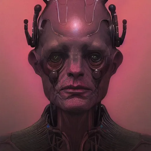 Image similar to A portrait of a robot by Wayne Barlowe, Zdzislaw Beksinski and Peter Mohrbacher, detailed, sharp, digital art, trending on Artstation